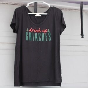Drink Up Grinches Medium Coverstitched Christmas Tee